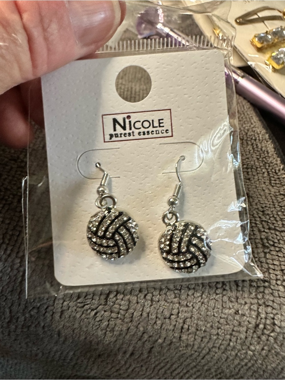 Nicole Silver Crystal Volleyball Drop Earrings